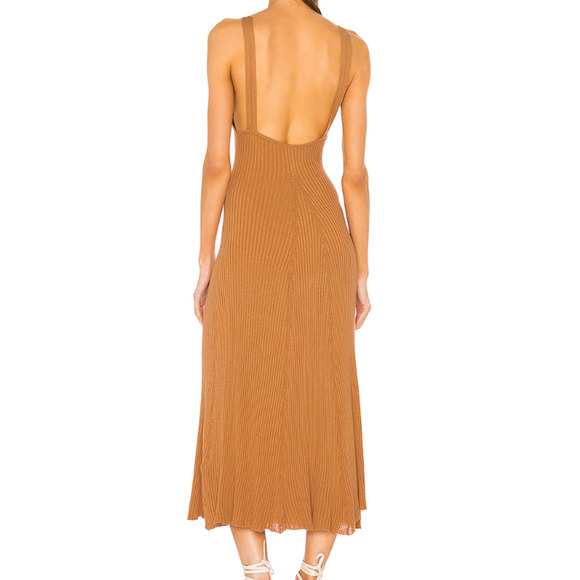 NWT Free People Camel Brown Sweet as Honey RibKnit VNeck Sleeveless Maxi Dress L - Picture 2 of 12